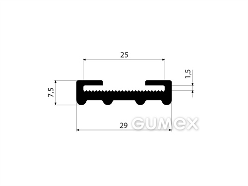 "C" Gummiprofil, 29x7,5/1,5/25mm, 2-Ströme, 70°ShA, EPDM, -40°C/+100°C, schwarz, 